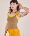 Colorblock Cropped Tank in Desert Brown angled front view on Alex