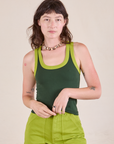 Colorblock Cropped Tank in Swamp Green on Alex