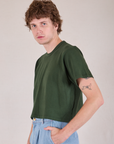Cropped Burly Tee in Swamp Green side view on Quinn