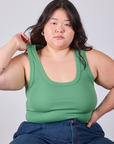 Cropped Tank Top in Seafoam Green close up on Ashley
