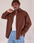 Flannel Overshirt in Fudgesicle Brown worn by Isaac