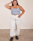 Alicia is wearing Halter Top in Periwinkle and vintage off-white Western Pants
