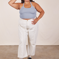 Alicia is wearing Halter Top in Periwinkle and vintage off-white Western Pants