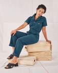 Heritage Short Sleeve Jumpsuit in Lagoon on Mika