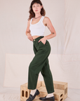 Heritage Trousers in Swamp Green angled view on Alex