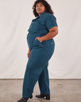 Short Sleeve Jumpsuit in Lagoon side view on Morgan