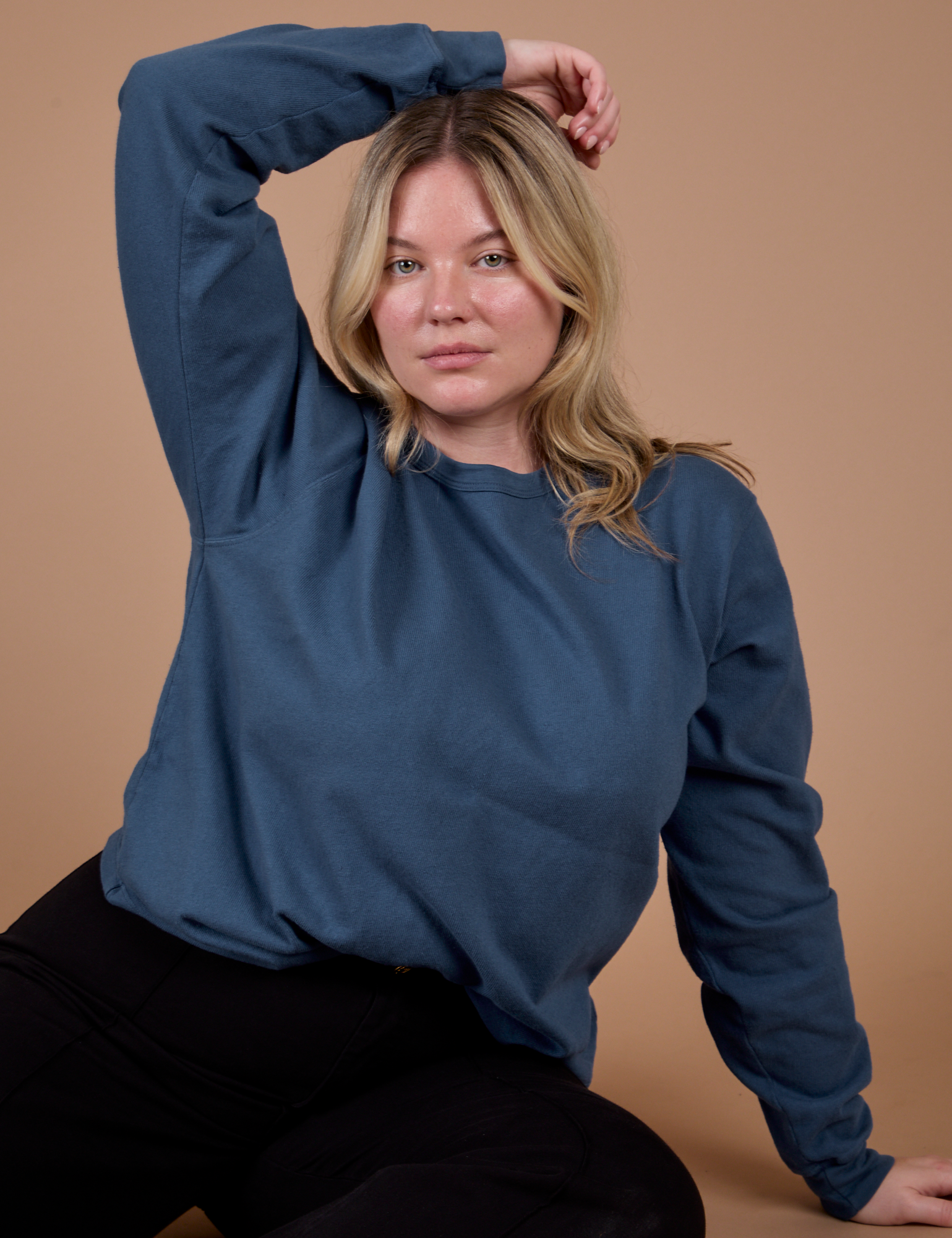 Lish is wearing Long Sleeve Burly Tee in French Blue