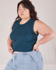 Muscle Tee in Lagoon angled front view on Ashley