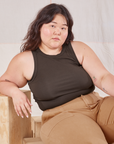 Ashley is wearing Racerback Tank in Espresso Brown