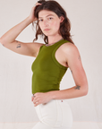 Racerback Tank in Summer Olive side view on Alex