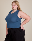 Angled front view of Muscle Tee in French Blue on Juliet