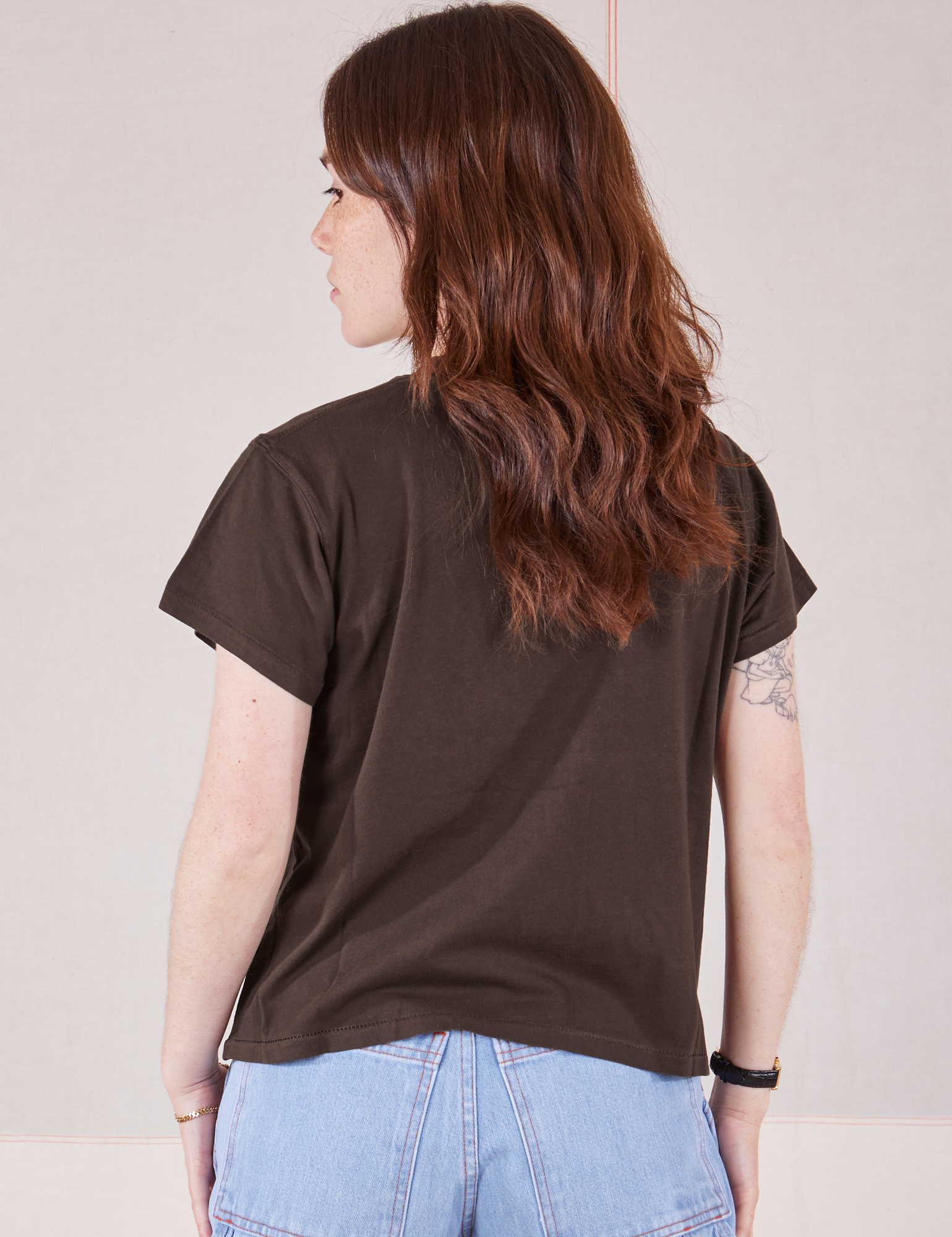Organic Vintage Tee in Espresso Brown back view on Hana