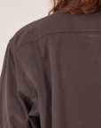 Back shoulder close up of Oversize Overshirt in Espresso Brown worn by Alex