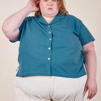 Catie is wearing size 5XL Pantry Button-Up in Marine Blue