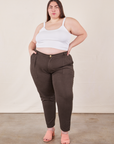 Marielena is 5'8" and wearing 2XL Pencil Pants in Espresso Brown Cropped Cami in vintage tee off-white