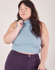 Ashley is 5'7" and wearing LSleeveless Essential Turtleneck in Periwinkle