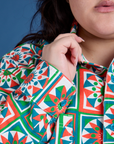Cropped Overshirt in Quilt Print close up on Ashley