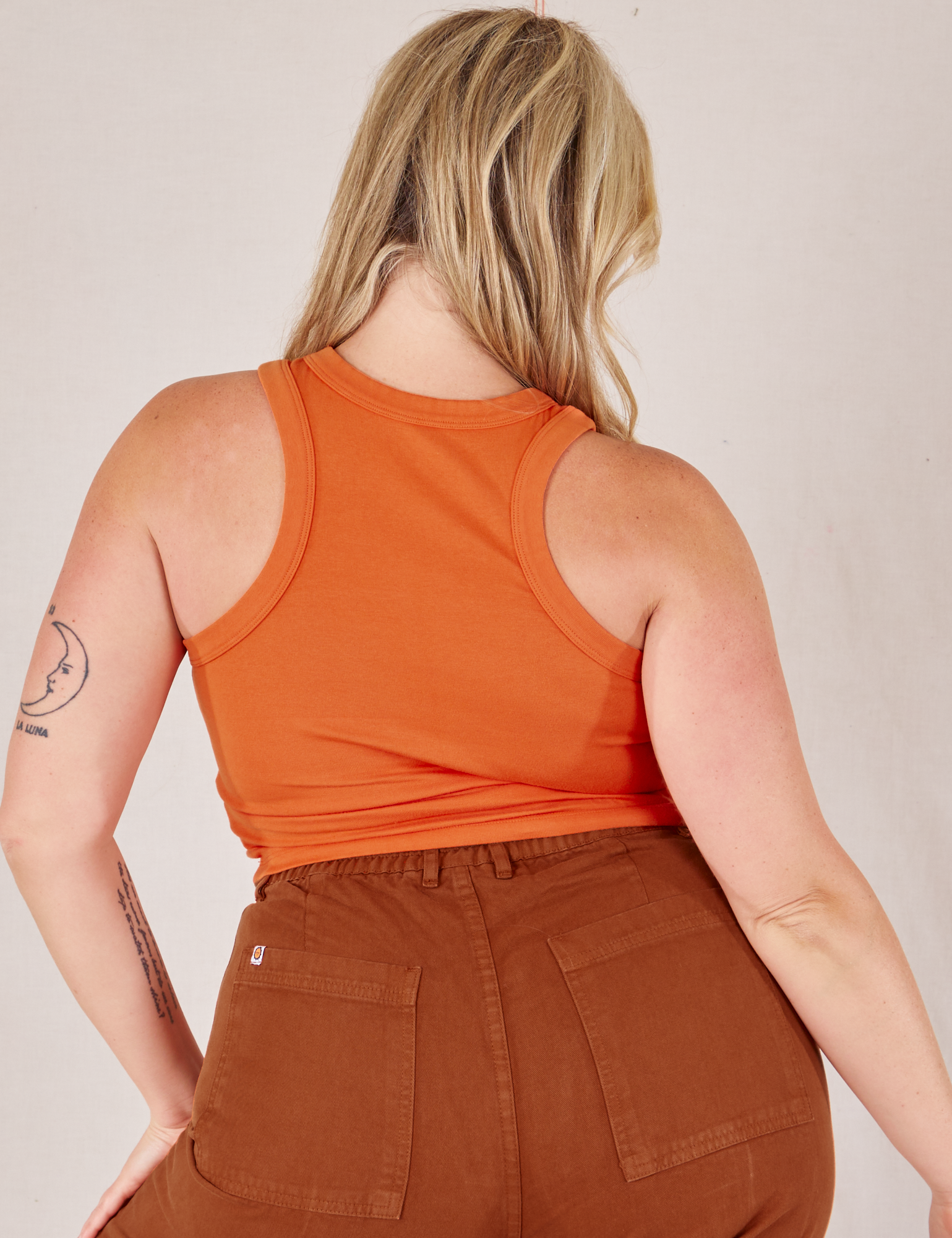 Racerback Tank in Sunset Orange back view on Lish