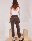 Back view of Railroad Carpenter Jeans in Fudgesicle Brown and vintage tee off-white Square Neck Tank