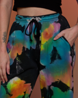Tie Dyed Wide Leg Sweat Pants front close up on Alex