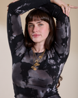 Long Sleeve Baby Tee in Ink Blot front close up on Sydney
