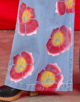 Wide Leg Denim Trousers in Painted Flowers bottom pant leg close up