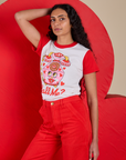 Angled front view of Vintage Tee in Call Me on Shahana