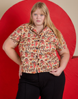 Juliet is 5’7” and wearing L Hot Stuff Print Pantry Button-Up