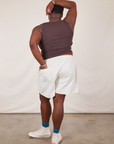 Back view of Classic Work Shorts in Vintage Tee Off-White and espresso brown Tank Top on Elijah