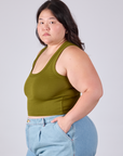 Cropped Tank Top in Olive Green side view on Ashley
