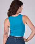 Cropped Tank Top in Hawaiian Blue back view on Alex