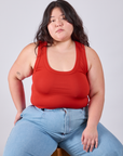 Cropped Tank Top in Mustang Red worn by Ashley
