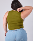 Cropped Tank Top in Olive Green back view on Ashley