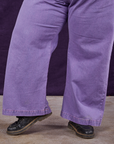 Overdyed Wide Leg Trousers in Faded Grape pant leg close up on Sam