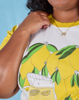 Anniversary Tee in Lemon front close up on Morgan