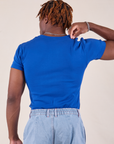 Baby Tee in Royal Blue back view on Isaac