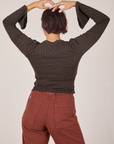 Back view of Bell Sleeve Top in Espresso Brown worn by Tiara