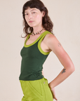 Colorblock Cropped Tank in Swamp Green side view on Alex