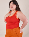 Colorblock Cropped Tank in Mustang Red angled front view on Ashley