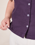 Pantry Button-Up in Nebula Purple bottom close up worn by Ashley