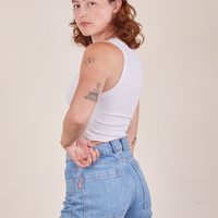 Side view of Cropped Tank Top in Vintage Off-White worn by Alex