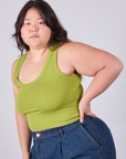 Cropped Tank Top in Gross Green angled front view on Ashley
