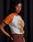 Short Sleeve Raglan Tee in Haunted House side view on Kandia