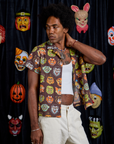 Halloween Masks Pantry Button-Up angled front view on Jerrod