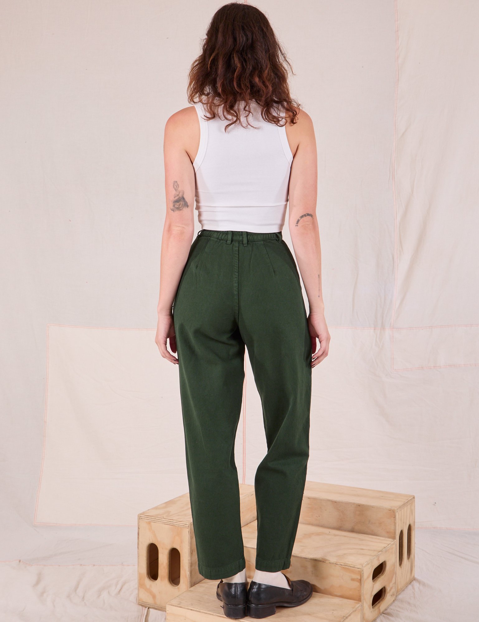 Back view of Heritage Trousers in Swamp Green on Alex
