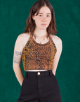 Hana is 5'3" and wearing P  Leopard Print Halter Top