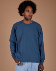 Jerrod is 6’3” and wearing M Long Sleeve Burly Tee in French Blue