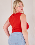 Muscle Tee in Mustang Red angled back view on Lish