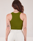 Racerback Tank in Summer Olive back view on Alex