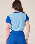 Mismatched Tee in Baby & Royal Blue back view on Alex